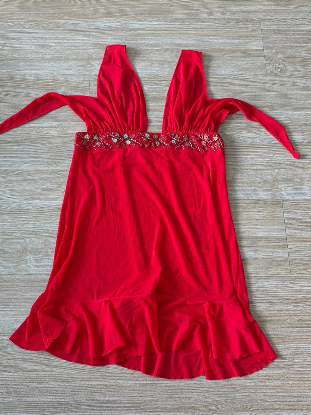 Native Intimates Red Embellished V-Neck Chemise